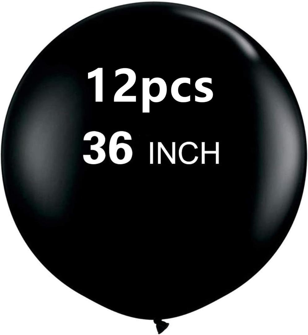 36 Inch Latex Round Black Balloons(Premium Helium Quality),Giant Balloons for Photo Shoot/Birthday/WeddingParty/Festivals/Event Decorations (12pcs Black)
