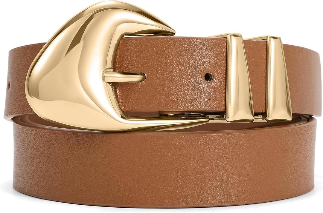 XZQTIVE Women's Leather Belts for Jeans Dress Pants Black Brown Belts for Women Ladies Waist Belts with Gold Buckle, Size: Fits Waist 31"-35"