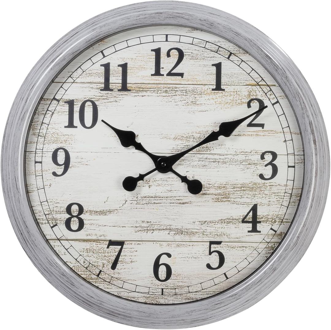 Kiera Grace Wall Clock, 20 Inch, Mallory Distressed Grey Classic Quartz Wall Clocks Battery Operated, Vintage Silent Non Ticking Home Decor for Living Room, Kitchen, Bedroom, Gray