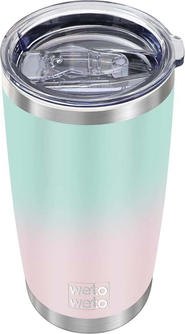 WETOWETO 20oz Insulated Stainless Steel Tumbler, Double Wall Vacuum Leak-proof Travel Coffee Mug, Powder Coated Water Cup (Green-Pink Gradient, 1 Pack)
