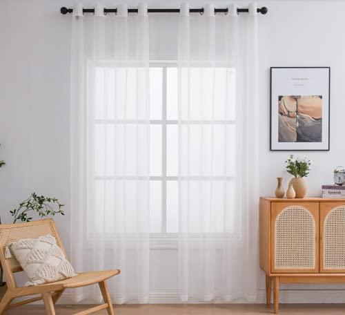 PI Outdoor Sheer Curtains Panels,Grommet Top Casual Voile Sheer Draperies for Yard/Porch 2 Panels (W52 X L95, Ivory)