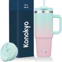 30 oz Tumbler with Handle and 2 Straws,2 in 1 Lid Insulated Water Bottle Stainless Steel Travel Coffee Mug,Gum (30 Ounces)