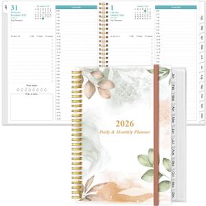 2026 Daily & Monthly Planner - One Page Per Day, Daily Planner from January 2026 - December 2026, Planner 2026 with 12 Monthly Tabs, 8.5" x 11", Rose Leaf