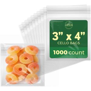Seal Fresh Self Sealing Cellophane Bags - 3" x 4" (1000 Count) - Clear Plastic Resealable Cello Bag - Cellophane Treat Bags, Cookie Bags for Packaging, Candy bags, Cello Bags, Pastry Bags