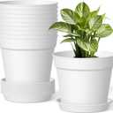 10 Pack 6 Inch Plant Pots with Drainage and Saucers, White Plastic Flower Pots for Indoor and Outdoor Plants, Stackable Nursery Planters for Houseplants and Herbs, White
