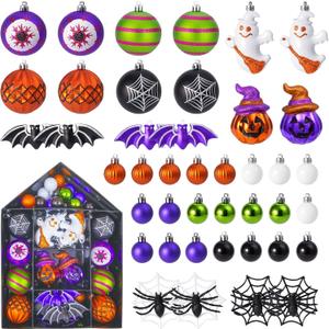42PCS Velvet Christmas Ball Ornaments Set, Flocked Shatterproof Xmas Tree Decor, Assorted Hanging Ornaments with Loop for Holiday Home Decor, Christmas Tree, Mantel, Party Decoration (Halloween)