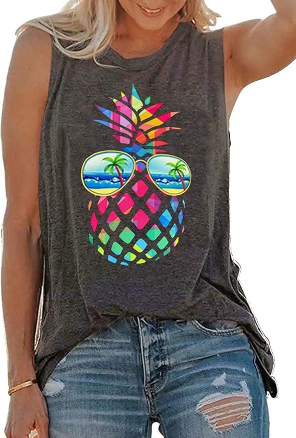 Womens Tank Tops Summer T Shirts Sleeveless Casual Loose Tunic Blouses, Size L