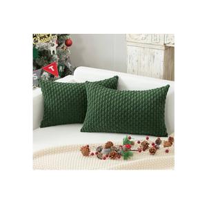 Kevin Textile Christmas Throw Pillow Covers 12x20 inch Soft Striped Decorative Cushion Cases with Hidden Zipper for Couch Sofa Bed 2 Pieces Dark Green