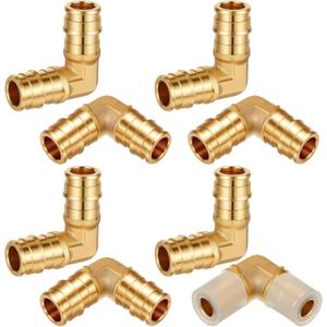 8 Pcs 1/2 Inch Pex A Expansion Fittings 1/2"x 1/2" 90 Degree Elbow Brass Fittings Pex Crimp Tool for Tubing Pipe Connection, ASTM F1960