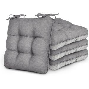 Love's cabin Memory Foam Chair Cushions Set of 4, Outdoor/Indoor Chair Pads for Dining Chairs 4 Pack, Seat Cushions for Kitchen, Dining Room, Office, Patio Chairs, 15.5"x15.5"x3.5" Grey