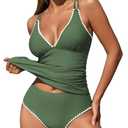 ZAFUL Womens Tankini Swimsuits V Neck Push Up Swim Top Color Block Tummy Control High Waisted Bathing Suits Swim Bottom (XX-Large)