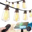addlon 54FT(48+6) Solar String Lights Outdoor Waterproof with USB Port & Remote Control Dimmable Solar Patio Lights IP65 Solar Powered Edison LED Bulbs for Outside Bistro Camping
