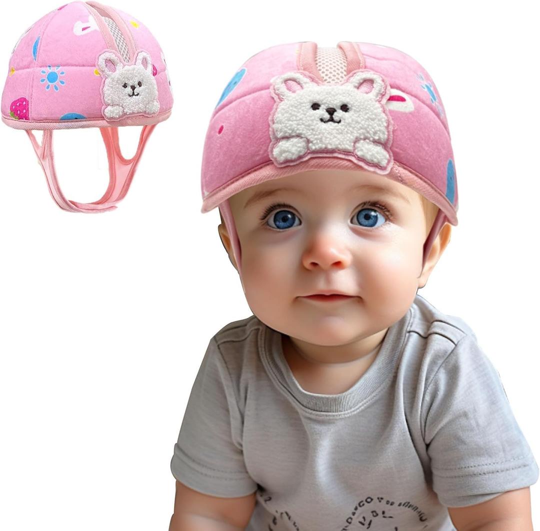 Soft Infant Safety Helmet, Baby Helmet for Crawling Walking, Baby Helmet 1-2 Years for Anti-Fall Head Protector, Adjustable (White Rabbit)