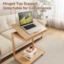 AQIMUELE Wooden C-Shaped End Table,Couch Table with Adjustable Desktop,Small Rolling Side Table with 2 Lockable Wheels 23.6" Width,Small End Table for Couch, Living Room,Bedroom (Natural), 15.6"D x 23.6"W x 24.8"H
