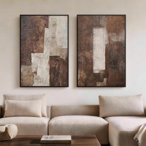 Framed Modern Brown Abstract 2 Piece Wall Art for living room, 24x36 Inch, 24" W x 36" H x 2Pcs