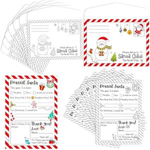 Whaline 25 Sets Color Your Own Letter to Santa with Envelopes Christmas Stripe Border Coloring Writing Paper Xmas DIY Coloring Writing Party Favors for School Family Crafts, 5 x 7 Inch