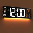 JALL 16" Large Digital Wall Mount Clock, Count Down Timer, Alarm, Big LED, RGB Color, DST, Temperature for Living Room Classroom Desk, Xmas, Birthday Gift for Senior Mom Dad, White Orange