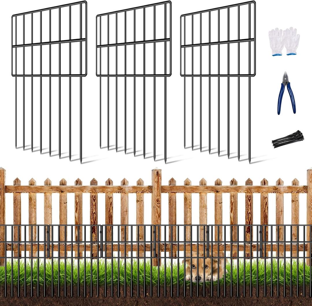 25 Pack Garden Animal Barrier Fence, 17in(H) x27ft(L) No Dig Decorative Fences, 1.5in Spike Spacing Rustproof Metal Garden Fence Border for Dogs Rabbits, Bottom Blocker for Outdoor Yard Patio (25 Pack,17in(H) X 27ft(L))