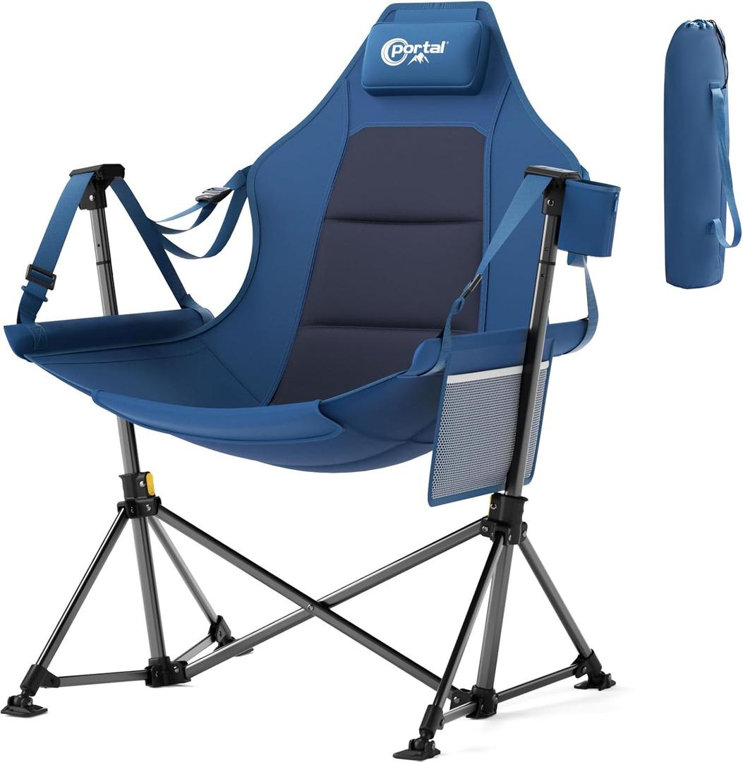 Portal Hammock Camping Chair Heavy Duty 400lbs - Swinging Chair Outdoor with Adjustable Recline & Headrest Pillow, Portable Hammock Swing Chair for Camping Beach Sports Events, Blue (1 Pack-blue-fabric)