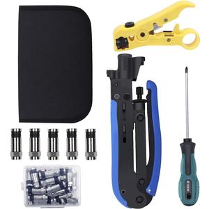 Delgada Coaxial Cable Crimper Kit Coax Compression Tool RG6 RG59 RG11 Cable Crimping Tool Connector Kit with 20PCS F Compression Connectors