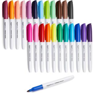 Amazon Basics Fine Tip Permanent Markers for Office, School, and Home Use, Assorted Colors, 24 Pack