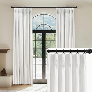 CAPALOCA Linen Pinch Pleated Curtains Blackout 100% Black Out Curtains 84 Inches Long 2 Panels with Hooks, Thermal Insulated Pinch Pleat Drapes for Bedroom, 40Wx84L, White