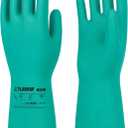 LANON 3 Pairs Nitrile Chemical Resistant Gloves, Reusable Heavy-Duty Rubber Gloves, Acid, Alkali & Oil Protection, Non-Slip, XL