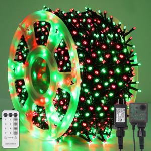 LJLNION 1000LED Christmas Lights, Extra Long 328FT Xmas Green Wire Fairy String Lights Plug in Outdoor, Remote Control & 8 Lighting Modes, Waterproof for Wedding Party Bedroom Decorations, Red & Green 