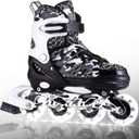 Kuxuan Boys Adjustable Inline Skates with Light up Wheels, Fun Illuminating Skates for Kids Girls Youth (Large(Kids 3-6 US), Black Came)