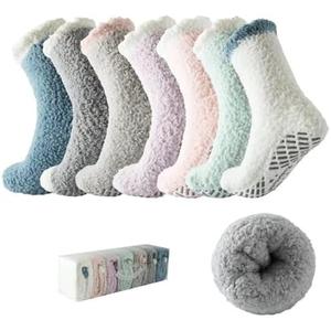 Bulinlulu Fuzzy Socks with Grips Plush Sleep Cozy Winter Soft Hospital Fluffy Socks for Womens Mens Mother's Day Gifts, Men's 11/Women's 9