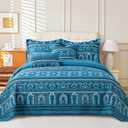 VAPUTAR Cotton Quilt Wedding, Boho King Size Quilts, Lightweight Reversible Coverlets Bedspreads for Farmhouse Bedroom (Blue)