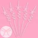 xo, Fetti Bow Reusable Pink Glitter Straw Set - 12 pc | Pretty Bachelorette Decorations, Bow Theme Birthday Party, Bridal Engagement Drinkware, Coquette Cute Supplies, Baby Shower Tableware, Tea Decor