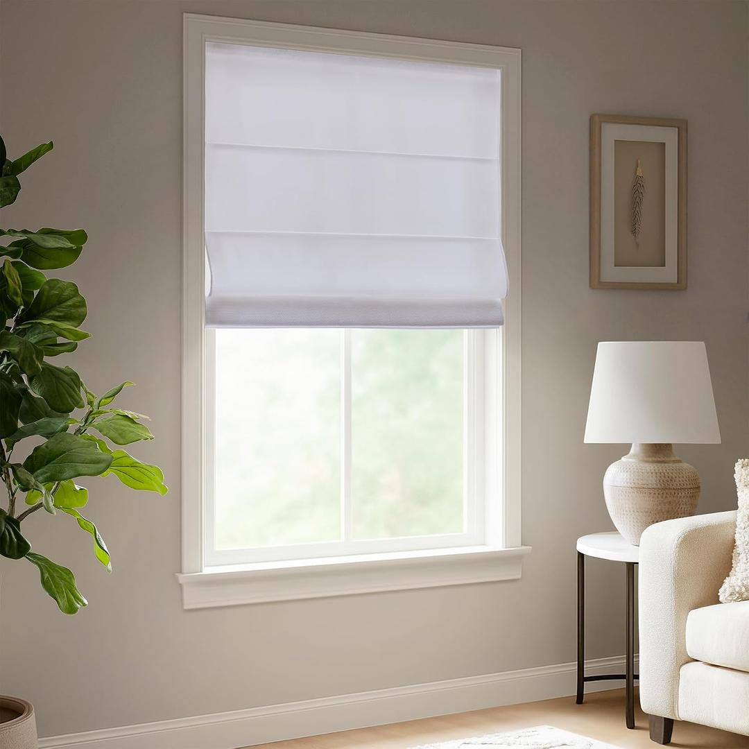 Madison Park Galen Matte White Cordless Roman Shades - Fabric Privacy Single Panel Darkening, Energy Efficient, Thermal Insulated Window Blind Treatment, for Home, Living Room Decor, 23" W x 64" H