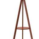 LEPOWER Tripod Floor Lamp, Mid Century Wood Standing Lamp, Modern Design Shelf Floor Lamp for Living Room, Bedroom, Office, Flaxen Linen Shade with E26 Base Brown
