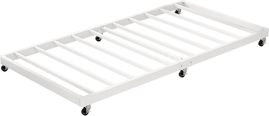 EMODA Roll Out Trundle Bed Twin with 6 Lockable Casters, White