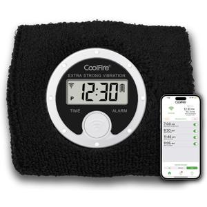 Coolfire Vibrating Alarm Clock Wristband, Silent Wake-Up Watch for Heavy Sleepers, Wont Disturb Partner, Couples/Roommates, Deaf/Hearing Impaired, 4 Alarms, Bluetooth App, Rechargeable BK (Black)