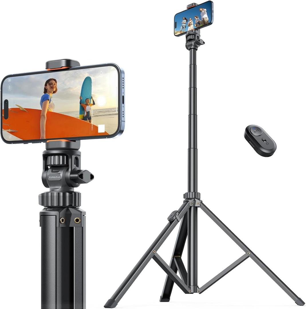 71''/ 180cm Extendable Phone Tripod Aluminum, Portable Stand for Video Recording, Travel Tripod for iPhone/ Cell Phone/ Camera Video Light, Compatible with Smartphones, DSLR