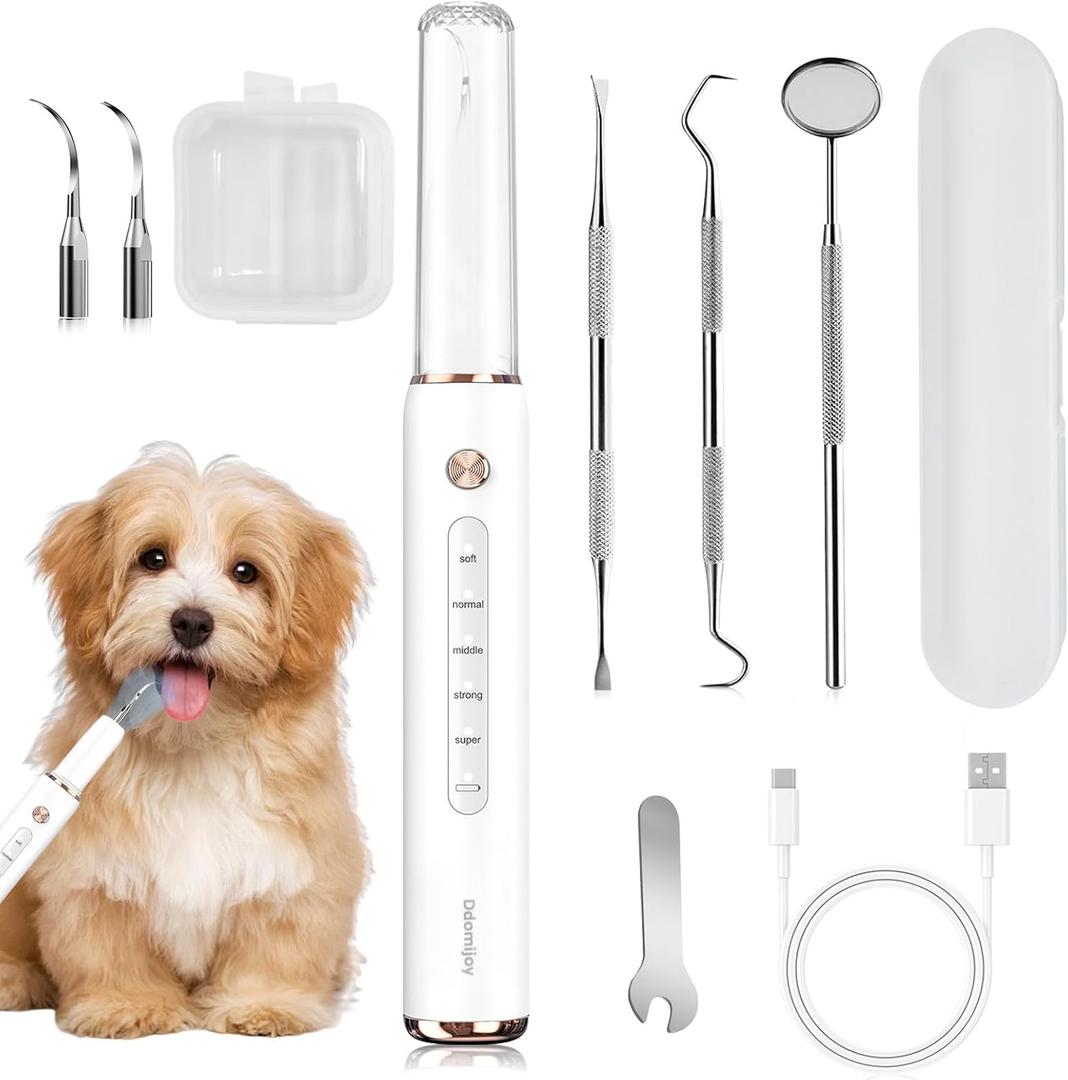 Dog Plaque Tartar Remover, Electric Toothbrush Teeth Cleaner Dental Care Kit for Dogs Cats- 5 Modes LED IPX6 Waterproof Auto-Stop Gum Protection USB Charge, 3 Brush Heads, Pet Teeth Cleaning Tools