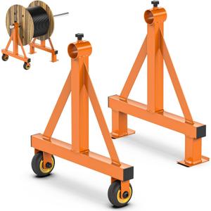 Portable Wire Spool Rack Cable Caddy - Steel Dispenser Holder With Wheels for up to 28" Diameter Spools, 220 Lbs Capacity (Orange)