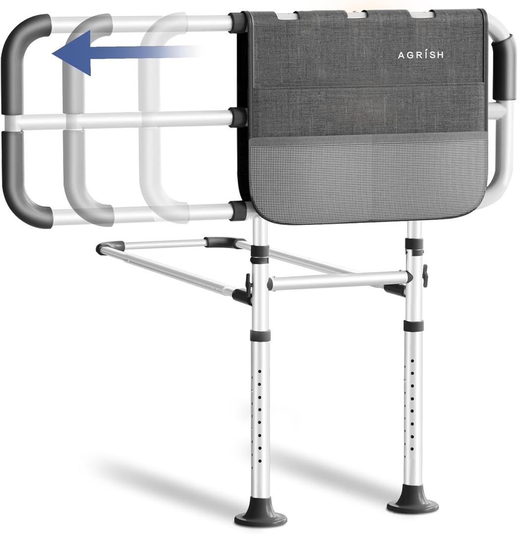 Bed Rails for Elderly Adults Safety, Adjustable Bed Assist Rail for Seniors with Motion Light & Storage Pouch, Widened Adult Bed Rails Fits Twin, Full, Queen, King Beds (Largea)