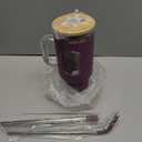 WINSA Glass Tumbler with Straw and Lid, 40 oz glass cup with handle, Glass Water Bottles with Time Marker, Silicone Protective Sleeve-Dark Purple
