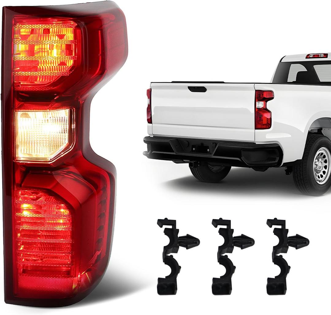 Tail Light Compatible with 2019-2025 Chevy Silverado 1500/2500HD/3500HD WT/Custom/Custom Trail Boss/LT Taillight Assembly Replace # GM2801308 84554657 84752979 (Right Passenger Side & Halogen)