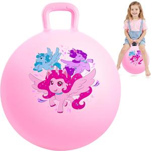 INPODAK Hopper Ball, Unicorn Bouncy Ball with Handle for Kids, 18 Inch Hippity Hop Jumping Bouncer, Pink Hopping Toy for Boys and Girls Ages 3-6 with Pump and Gift Box for Birthday