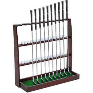 Lenwen Golf Putter Stand Wooden Display Rack Golf Club Holder Stand Floor Display Rack Club Organizer for Storage Sports Indoor Home Office Simulator, Hold 13 Clubs 30 Balls Storage
