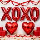 Red XOXO Heart Balloons 6 Pcs Valentines Day Balloons Red Heart Shaped Balloon XOXO Foil Balloon Letters for Girls Women Anniversary Sweet Valentine Day Romantic Decorations Special Night Party