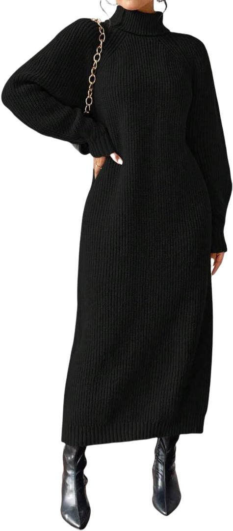 Women's Winter Sweater Dress Oversized Long Sleeve Knit Loose Pullover Maxi Bell (Black,XS)
