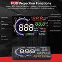 5.5" Windshield Head Up Display for Car,OBDII/EUOBD Interface Plug Car Hud Screen with Water Temperature, Mileage, RPM, Multiple Alarms