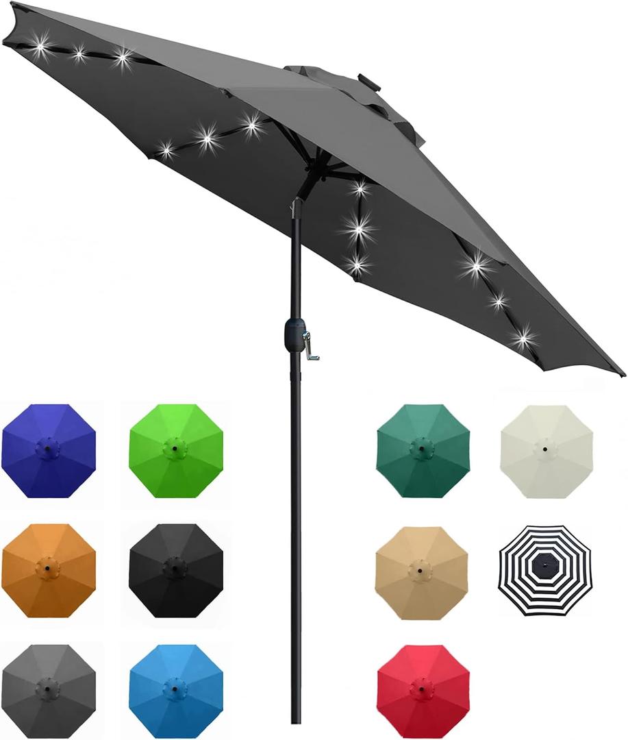 Sunnyglade 9' Solar LED Patio Umbrella, 8 Ribs, Tilt & Crank (Grey)
9Ft Patio Umbrella with 24 Led Lights, Fade-resistant Canopy for Patio, Garden, Backyard, Poolside & Picnic Tables