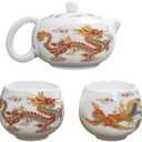 Hormsdar Hand-made Dragon and Phoenix Color-changing White Porcelain Teapot FunnyTea Set Kung Fu Tea Pot Tea Lovers Gift (Teapot + 2*Cups)