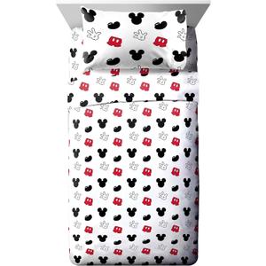 Jay Franco Kids Sheet Set with Fitted, Flat Sheets & Pillow Cover - Ultra-Soft Bedding with Pillowcase for Room Decor, White - Mickey Mouse, 3 Piece Twin